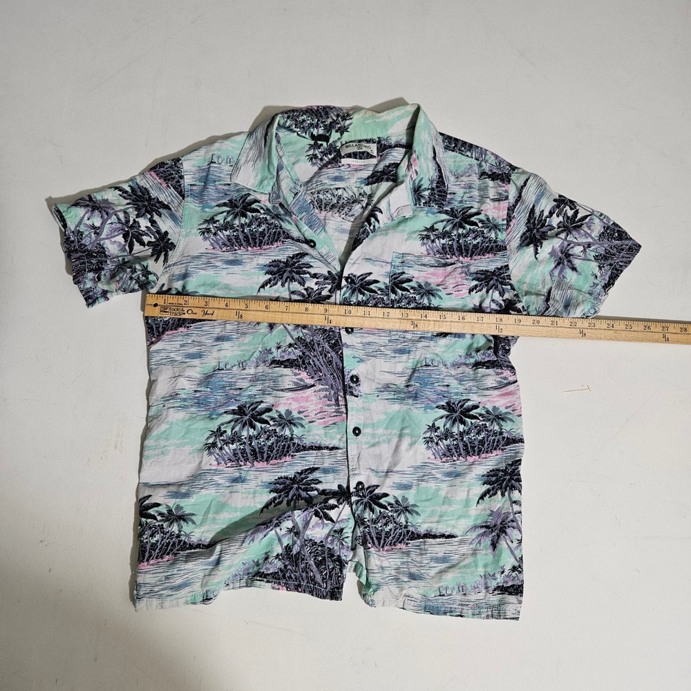 Billabong Mens Short Sleeve Button Down Tropical Palm Tree Shirt Mint Green M - Picture 4 of 4